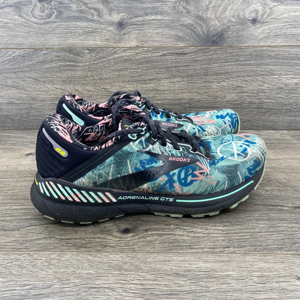Brooks Adrenaline GTS 22 Running Shoes Womens 9 Teal Pink Graffiti NYC Marathon - Picture 2 of 12